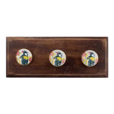Multicolor Parrot Flat Ceramic Wooden Hooks